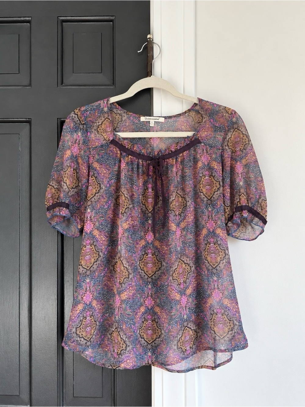 Quintessential Paisley Sheer Boho Blouse Small Puff Sleeve Cottagecore